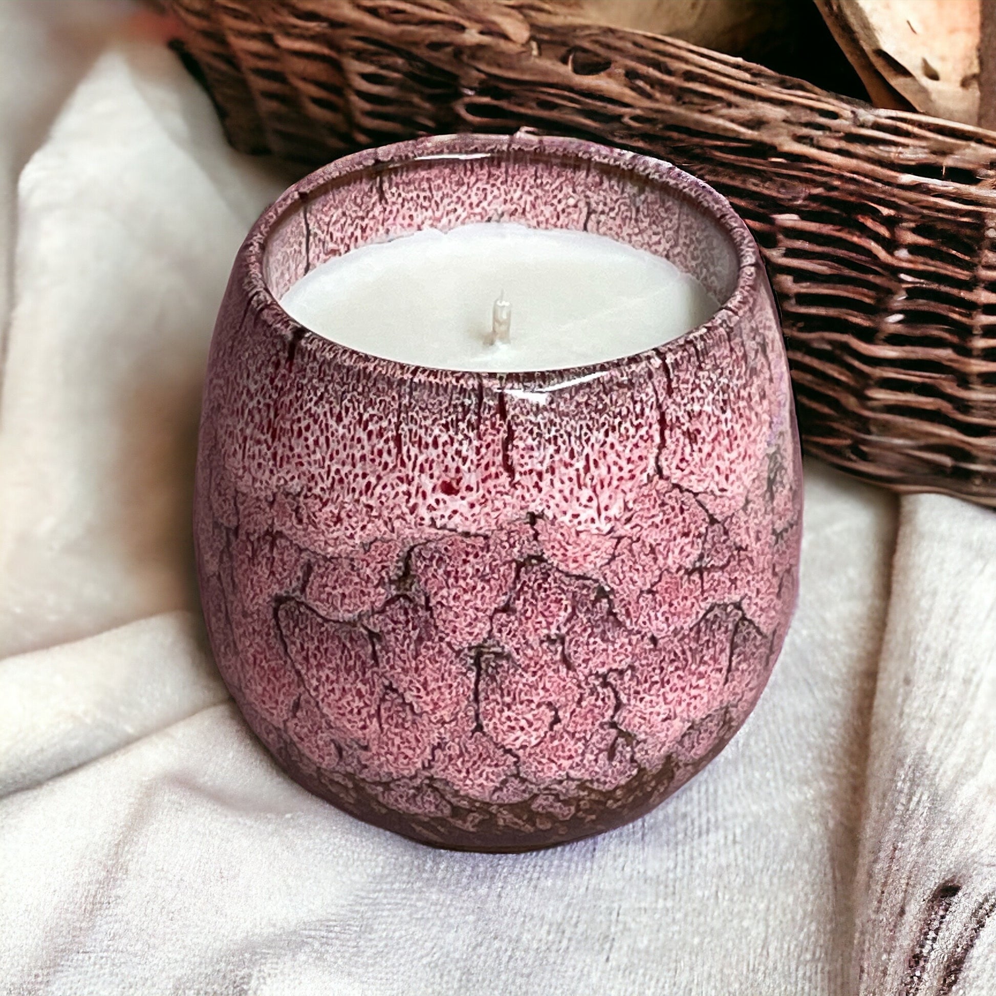 Close-up of lavender wax in Relax & Renew aromatherapy candle, made with natural coconut and rapeseed wax