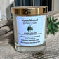 Alpine Escape aromatherapy candle in Italian glass jar with gold lid, scented with black spruce, fir needle, pine, cypress, rosewood, and vetiver