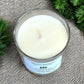 Top view of Alpine Escape aromatherapy candle showing smooth wax surface and jar