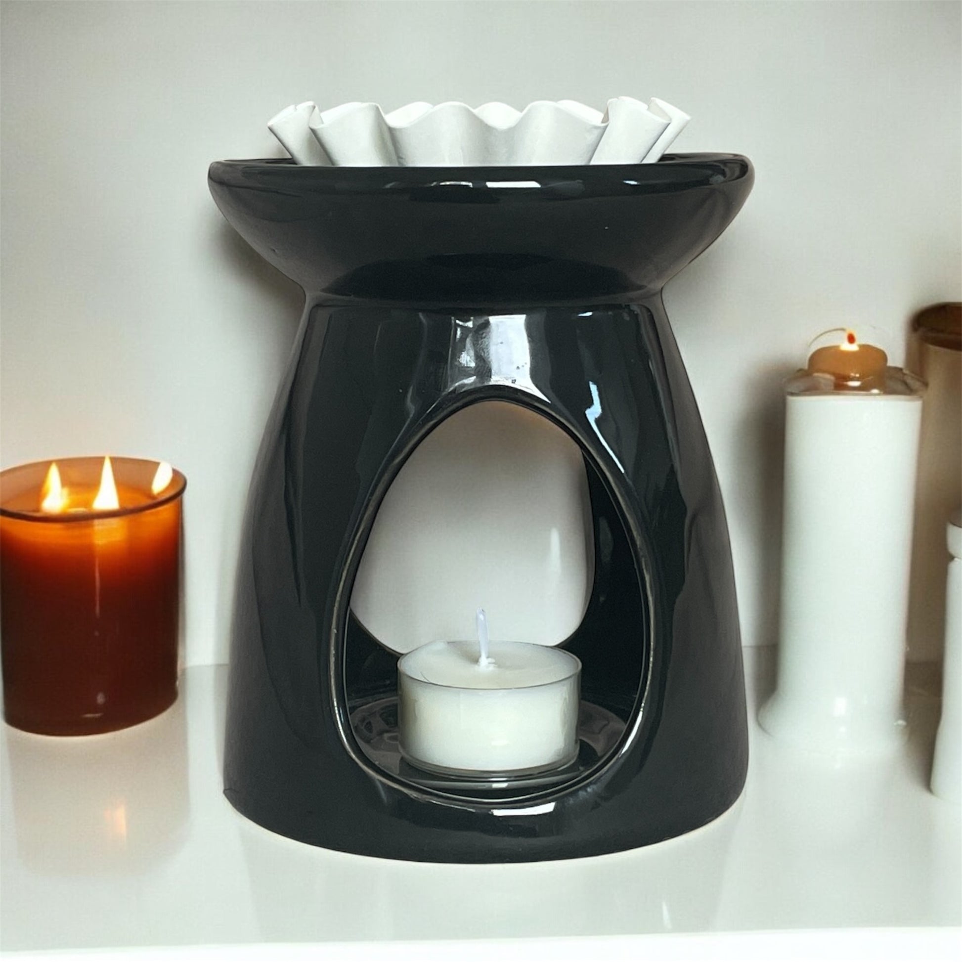 black gloss burner for essential oils wax melts with tea light