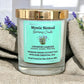 Mystic Nomad's Country Garden Candle surrounded by fresh flowers, showcasing its natural, floral-inspired scent of geranium, lavender, and ylang-ylang essential oils.
