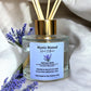 Close-up of Dream Mist Aromatherapy Reed Diffuser by Mystic Nomad Aromatherapy, showing natural reeds and luxury Italian glass jar, crafted to promote restful sleep and calm the nervous system