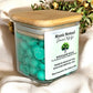 Left-side view of Mystic Nomad Woodland Walk botanical wax melts jar showing eco-luxe bamboo lid
