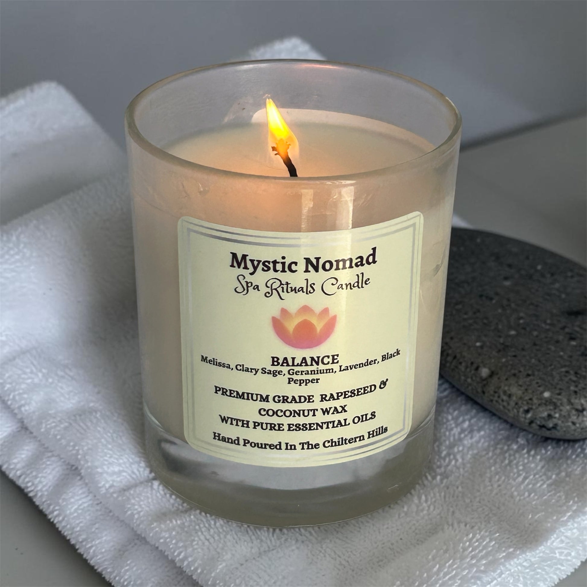 mystic nomad aromatherapy candle for womens wellness in spa setting