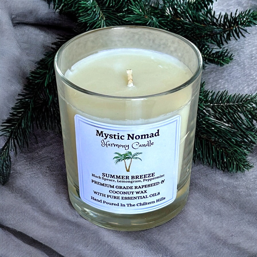 Top view of Summer Breeze aromatherapy candle showing natural coconut & rapeseed wax and unlit cotton wick.