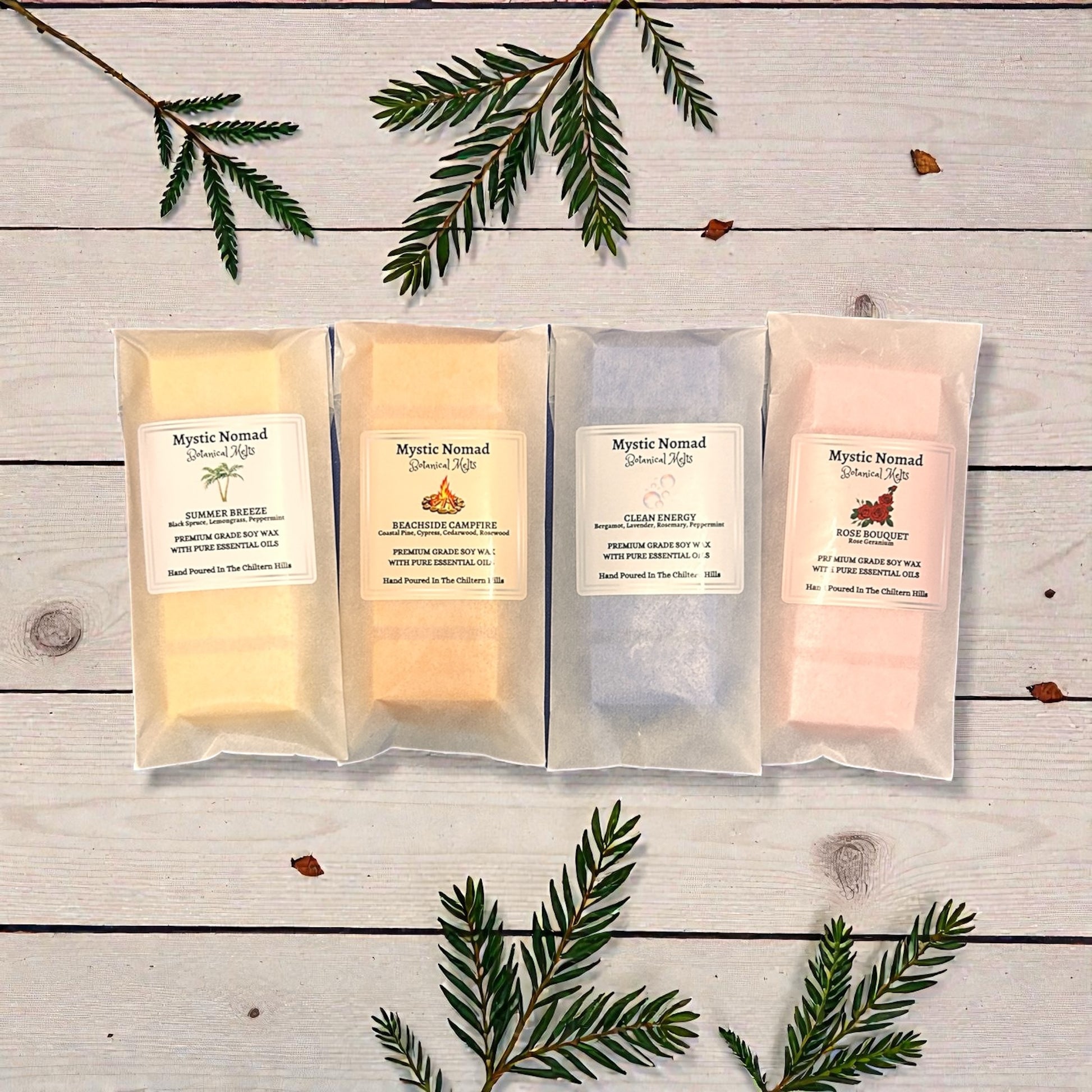 Summer Breeze wax melt snap bar displayed in a mixed set of four aromatherapy snap bars for eco-friendly home fragrance lovers