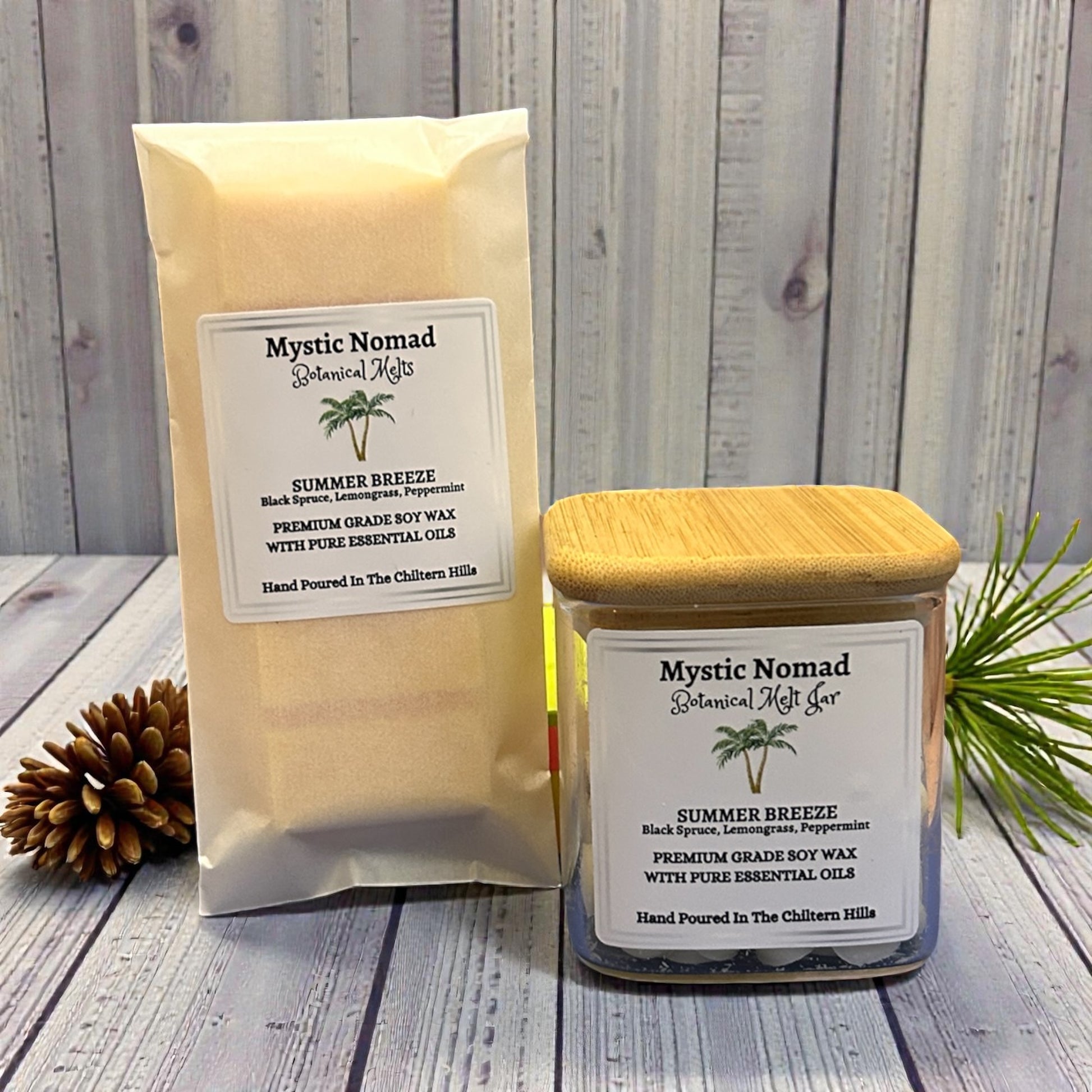 Summer Breeze snap bar displayed beside matching wax melt jar, bright citrus floral scent for a fresh summer home fragrance