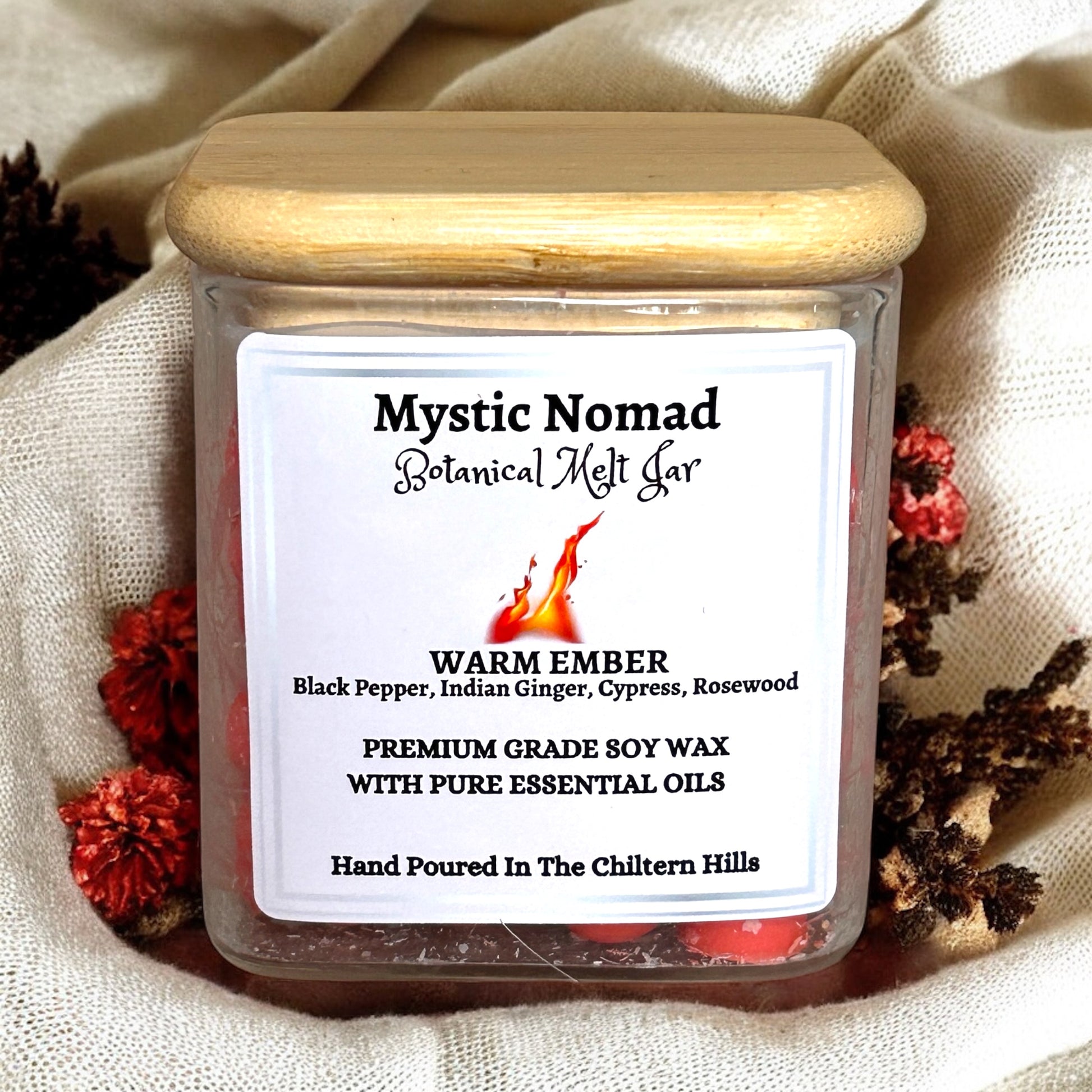 Warm Ember Botanical Wax Melts Jar by Mystic Nomad, Hand-Poured and Eco-Friendly