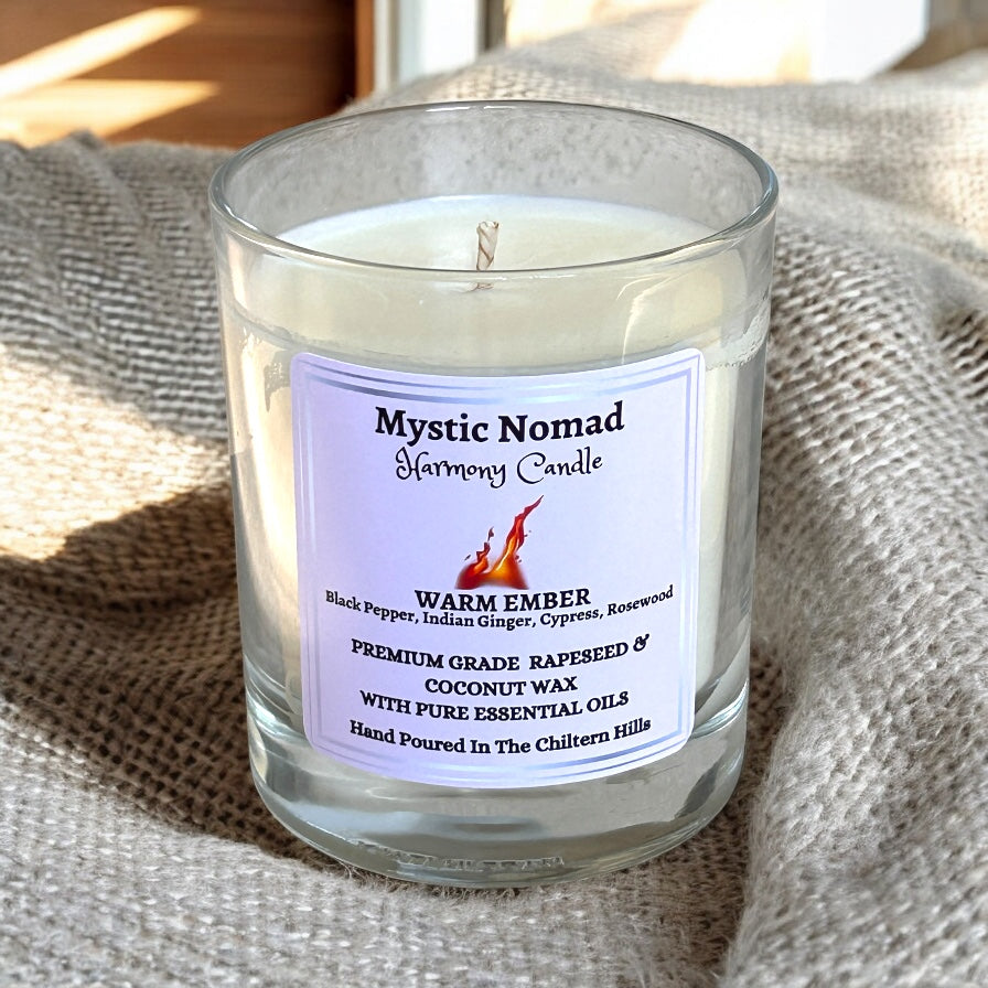 Warm Ember candle without lid showing wax