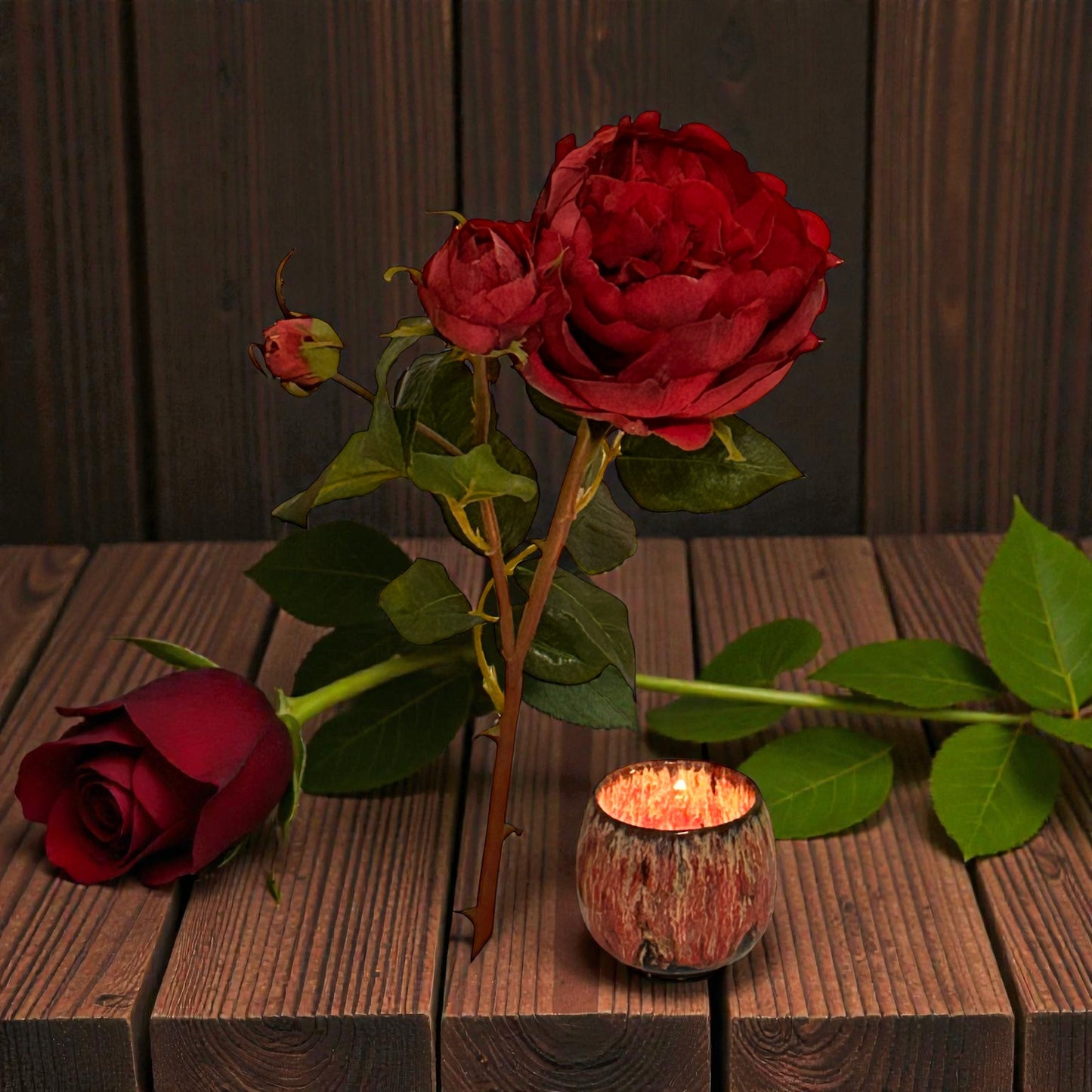 Single Warm Ember aromatherapy candle tea light in a ceramic holder, hand-poured with essential oils to support relaxation and emotional balance.