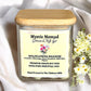 Wildflower Meadow botanical wax melts in eco-luxury glass jar with gold lid, filled with floral-herbal scented wax