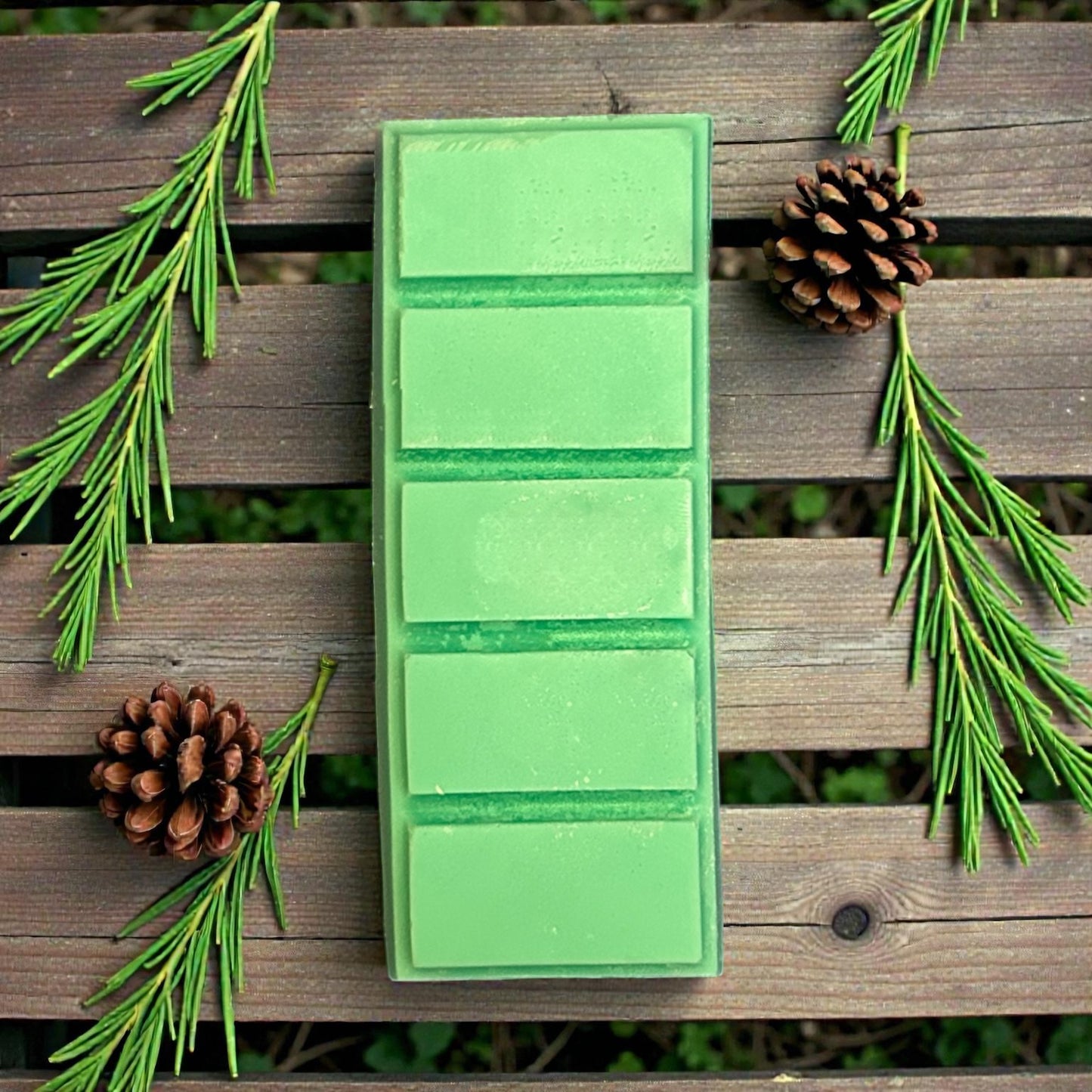 Woodland Walk wax melt snap bar shown alone, featuring grounding pine and woodsy essential oils for mindfulness and calm
